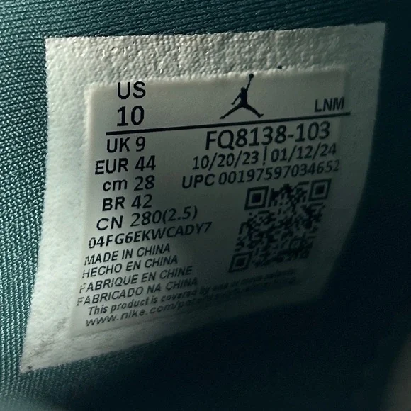 Nike Air Jordan Retro 'Oxidized Green' (FQ8138 103) Shoes Size: 10 M